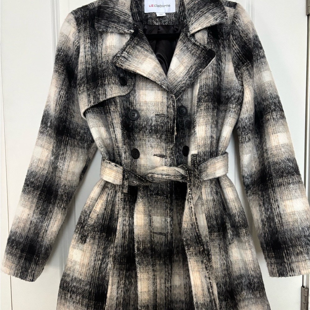 Liz Claiborne Women's Black and Cream Trench Coat